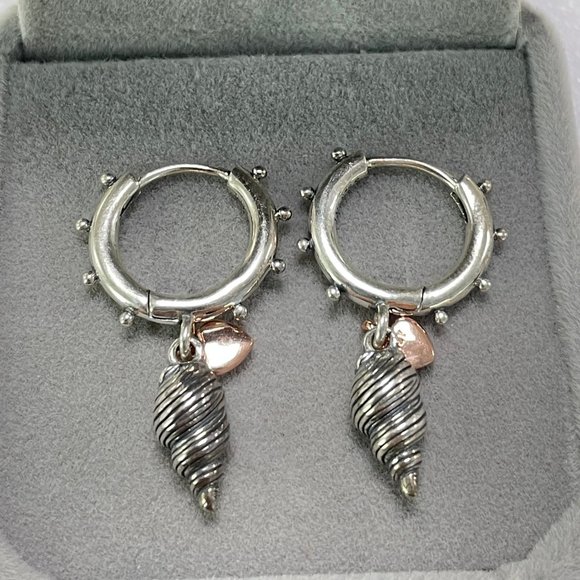 Pandora Heart Conch Shell Hoop Earrings 